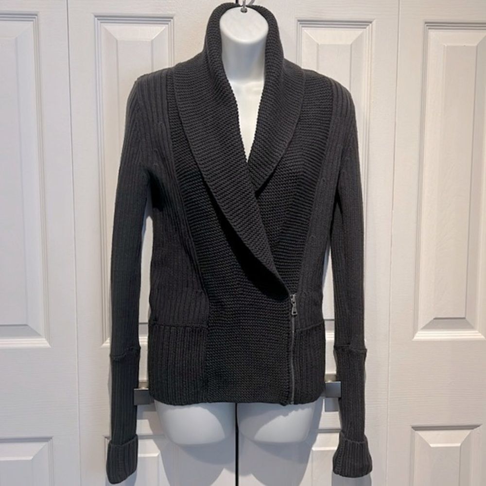 Club Monaco Dark Grey 100% Merino Wool Side Zip Cardigan Sweater Size‎ S